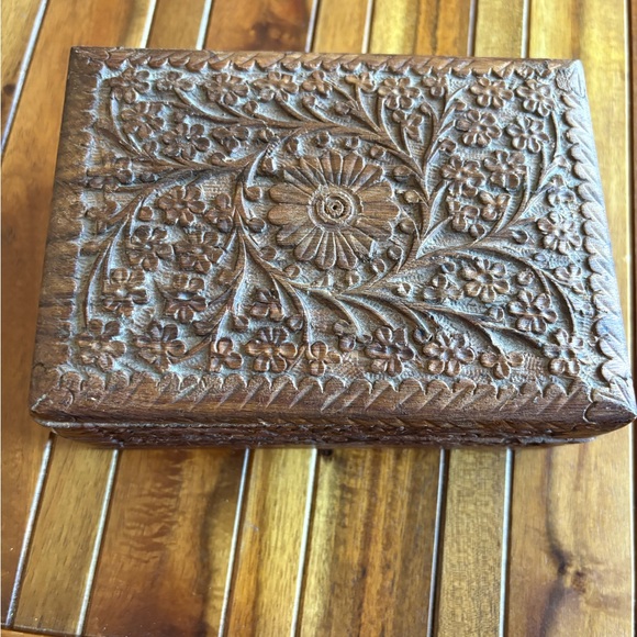 Other - Wood Hand Carved Ornate Trinket Box - India